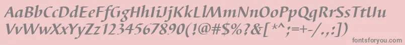 BarbedortBoldItalic-fontti – harmaat kirjasimet vaaleanpunaisella taustalla