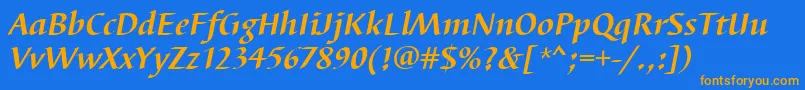 フォントBarbedortBoldItalic – オレンジ色の文字が青い背景にあります。