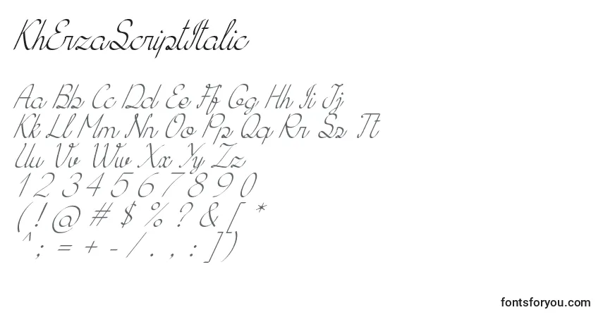 Schriftart KhErzaScriptItalic – Alphabet, Zahlen, spezielle Symbole