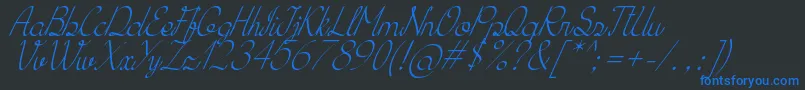 Fonte KhErzaScriptItalic – fontes azuis em um fundo preto