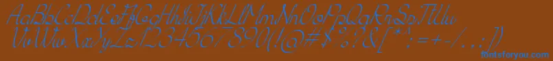 KhErzaScriptItalic-Schriftart – Blaue Schriften auf braunem Hintergrund