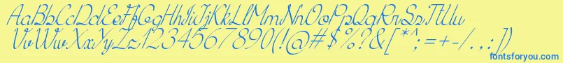 KhErzaScriptItalic-Schriftart – Blaue Schriften auf gelbem Hintergrund