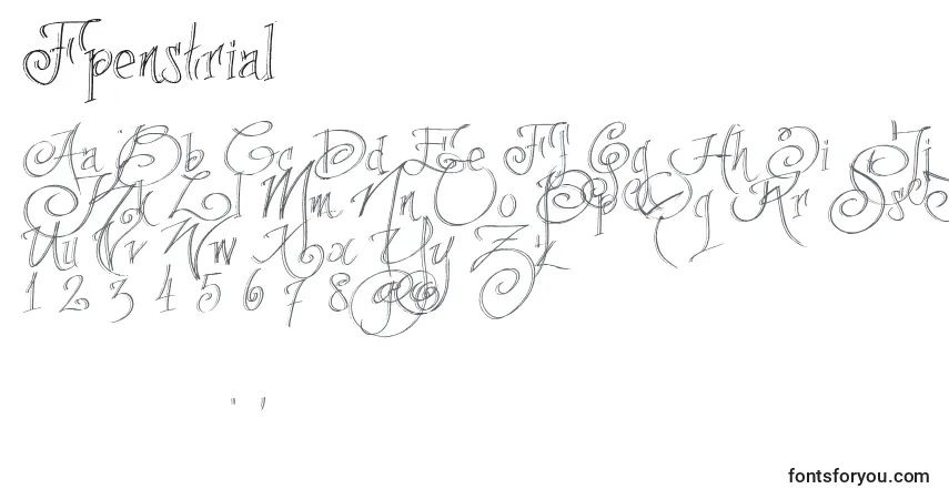 Schriftart Fpenstrial – Alphabet, Zahlen, spezielle Symbole