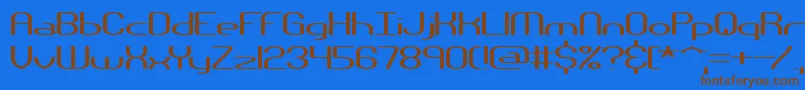 フォントNanosecondWideBrk – 茶色の文字が青い背景にあります。