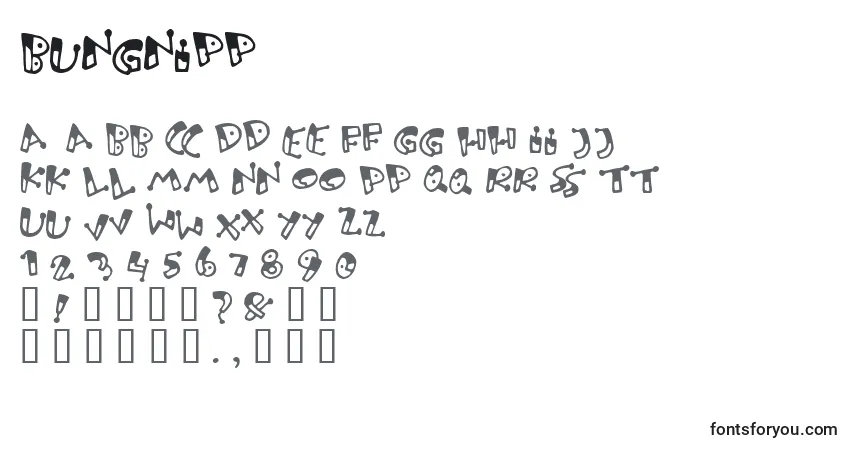 Bungnipp-fontti – aakkoset, numerot, erikoismerkit