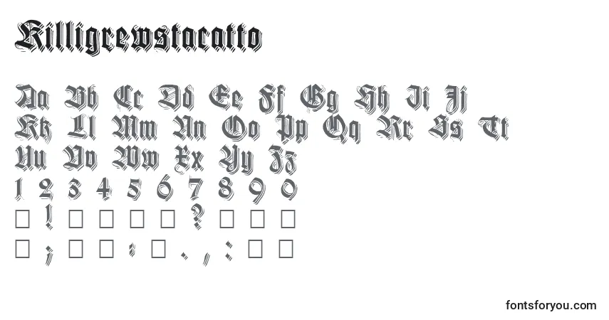 A fonte Killigrewstacatto – alfabeto, números, caracteres especiais