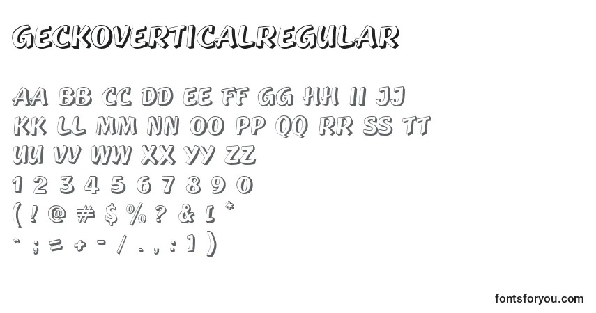 A fonte GeckoverticalRegular – alfabeto, números, caracteres especiais