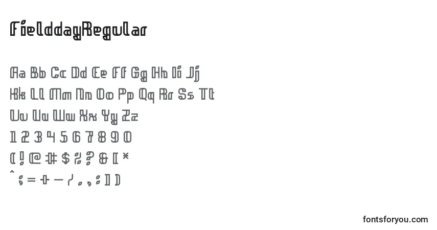 A fonte FielddayRegular – alfabeto, números, caracteres especiais