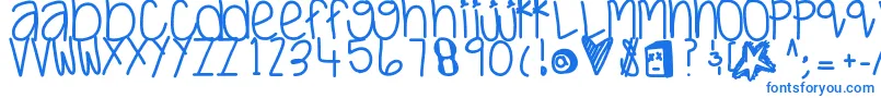 Justwaitandsee-Schriftart – Blaue Schriften auf weißem Hintergrund