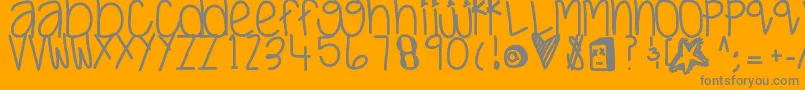 Justwaitandsee-Schriftart – Graue Schriften auf orangefarbenem Hintergrund