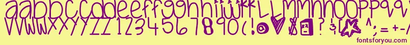 Justwaitandsee-Schriftart – Violette Schriften auf gelbem Hintergrund