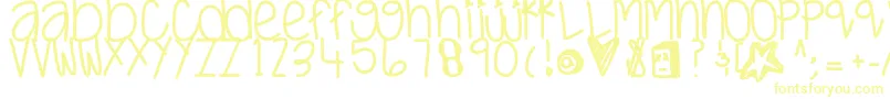 Justwaitandsee-Schriftart – Gelbe Schriften auf weißem Hintergrund