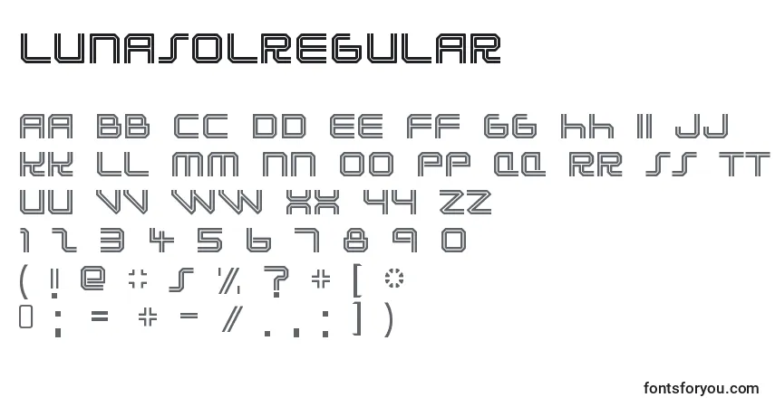 Шрифт LunasolRegular – алфавит, цифры, специальные символы