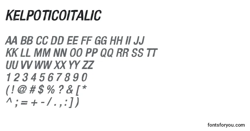 Schriftart KelpoticoItalic – Alphabet, Zahlen, spezielle Symbole