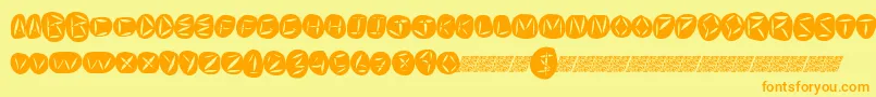 フォントWorldpeace – オレンジの文字が黄色の背景にあります。