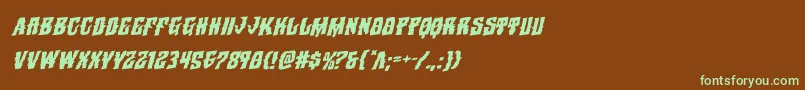 フォントWarlocksalerotatal – 緑色の文字が茶色の背景にあります。