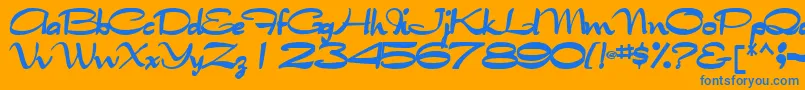 Tabithatype32Bold-Schriftart – Blaue Schriften auf orangefarbenem Hintergrund