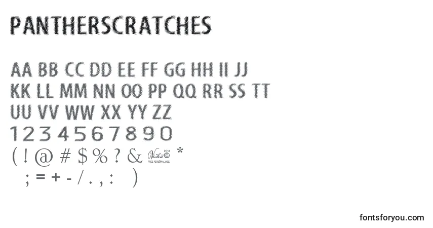 Schriftart PantherScratches – Alphabet, Zahlen, spezielle Symbole