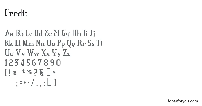 A fonte Credit – alfabeto, números, caracteres especiais