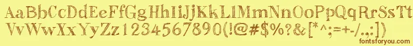 フォントSketchFineSerif – 茶色の文字が黄色の背景にあります。