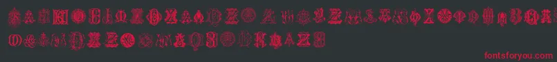 IntellectaMonogramsRandomSamplesEight Font – Red Fonts on Black Background