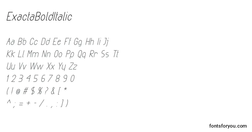 Schriftart ExactaBoldItalic – Alphabet, Zahlen, spezielle Symbole