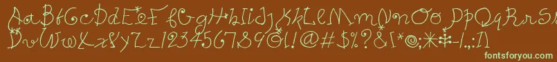 フォントPetersMiroTooitcTt – 緑色の文字が茶色の背景にあります。
