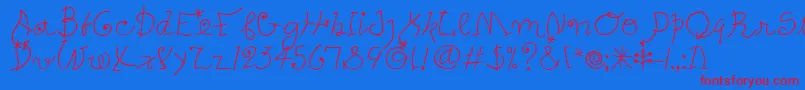 PetersMiroTooitcTt-Schriftart – Rote Schriften auf blauem Hintergrund