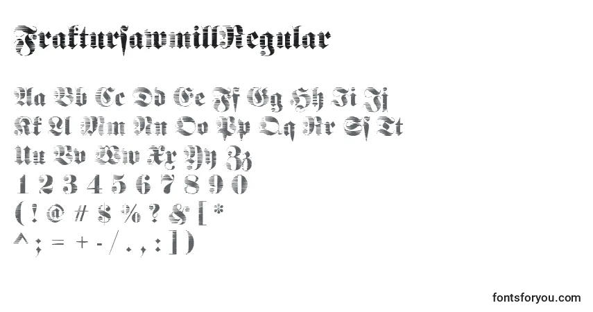 Schriftart FraktursawmillRegular – Alphabet, Zahlen, spezielle Symbole