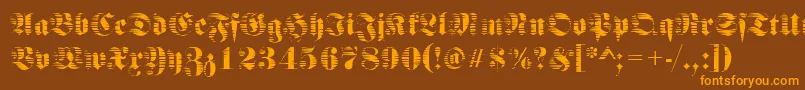 FraktursawmillRegular-Schriftart – Orangefarbene Schriften auf braunem Hintergrund