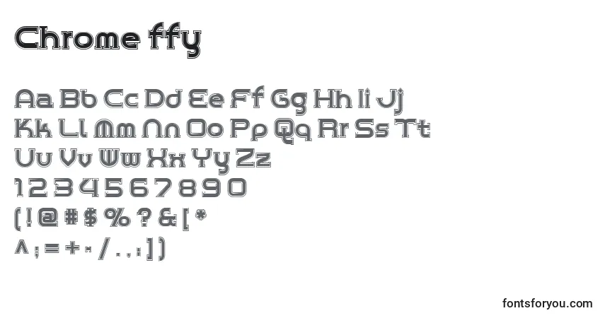 Schriftart Chrome ffy – Alphabet, Zahlen, spezielle Symbole