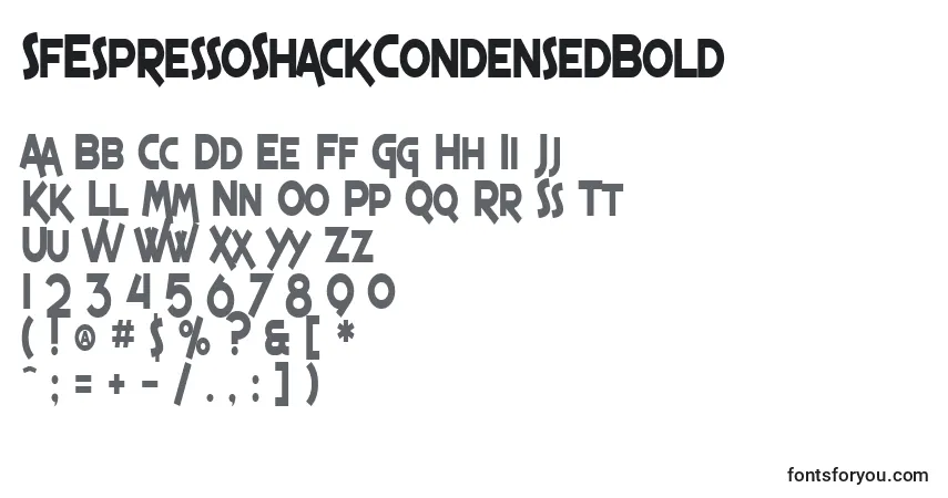 Czcionka SfEspressoShackCondensedBold – alfabet, cyfry, specjalne znaki
