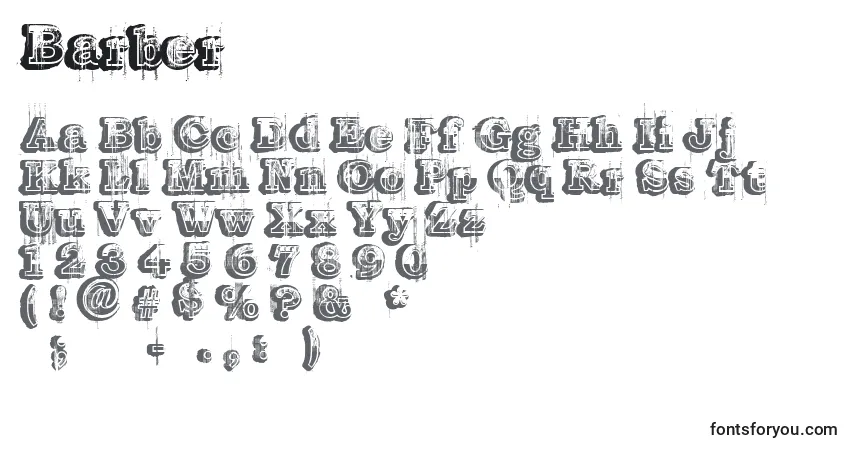 Czcionka Barber – alfabet, cyfry, specjalne znaki