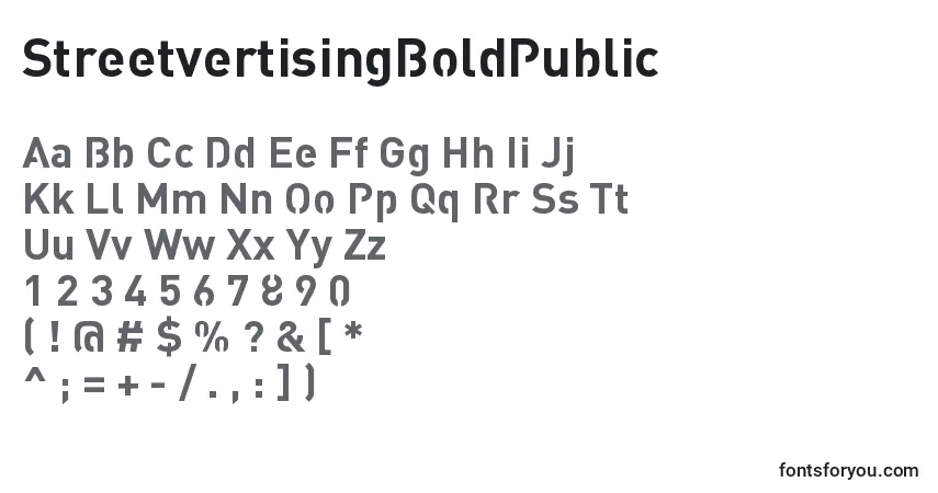 A fonte StreetvertisingBoldPublic – alfabeto, números, caracteres especiais