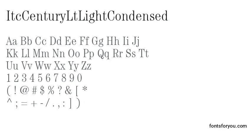 Czcionka ItcCenturyLtLightCondensed – alfabet, cyfry, specjalne znaki
