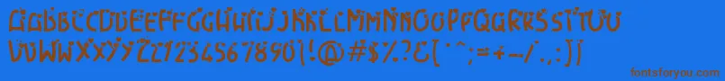 フォントHeartexplosion – 茶色の文字が青い背景にあります。