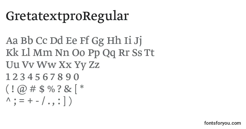 Fuente GretatextproRegular - alfabeto, números, caracteres especiales