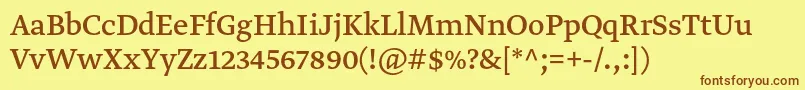 GretatextproRegular-fontti – ruskeat fontit keltaisella taustalla