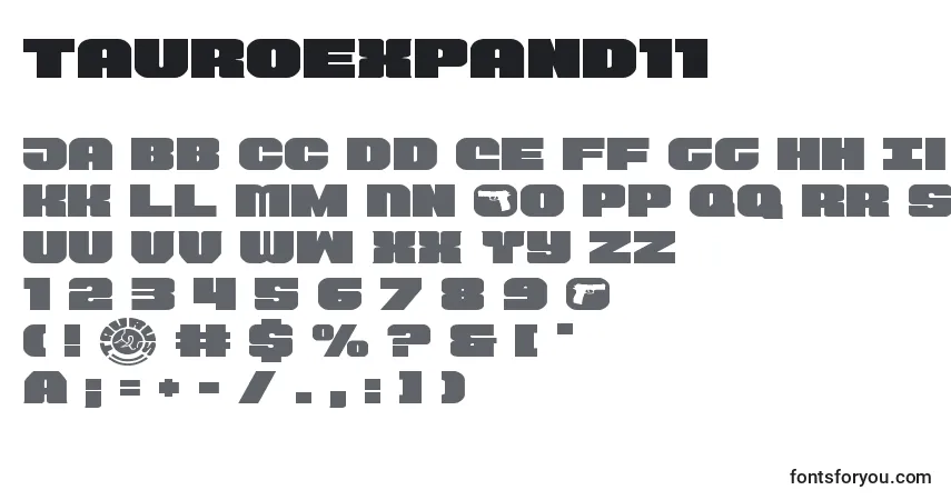 Czcionka Tauroexpand11 – alfabet, cyfry, specjalne znaki