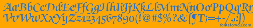Weitere Informationen zur ZabriskiescriptswashdemiRegularDb-Schriftart ZabriskiescriptswashdemiRegularDb-Schriftart – Blaue Schriften auf orangefarbenem Hintergrund