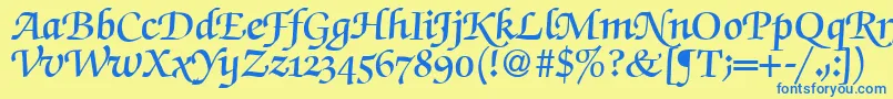 Fonte ZabriskiescriptswashdemiRegularDb – fontes azuis em um fundo amarelo