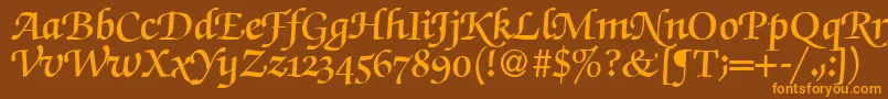Weitere Informationen zur ZabriskiescriptswashdemiRegularDb-Schriftart ZabriskiescriptswashdemiRegularDb-Schriftart – Orangefarbene Schriften auf braunem Hintergrund