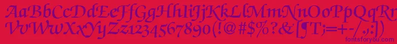 Weitere Informationen zur ZabriskiescriptswashdemiRegularDb-Schriftart ZabriskiescriptswashdemiRegularDb-Schriftart – Violette Schriften auf rotem Hintergrund