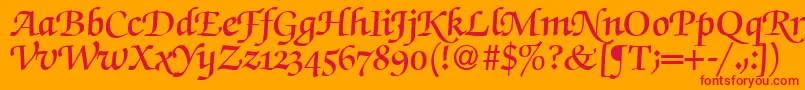 Fonte ZabriskiescriptswashdemiRegularDb – fontes vermelhas em um fundo laranja
