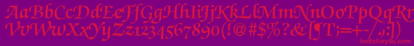 Więcej informacji o czcionce ZabriskiescriptswashdemiRegularDb Czcionka ZabriskiescriptswashdemiRegularDb – czerwone czcionki na fioletowym tle
