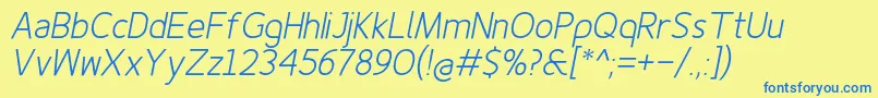 Finenessprolightitalic Font – Blue Fonts on Yellow Background