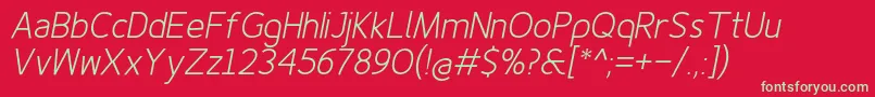 Finenessprolightitalic Font – Green Fonts on Red Background