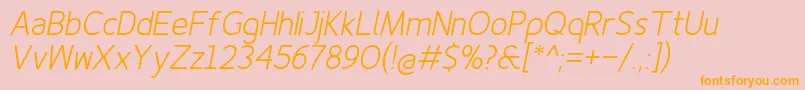 Finenessprolightitalic-Schriftart – Orangefarbene Schriften auf rosa Hintergrund