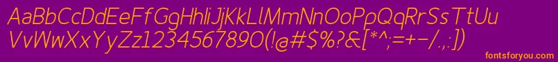 Finenessprolightitalic Font – Orange Fonts on Purple Background