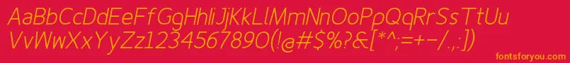 Finenessprolightitalic Font – Orange Fonts on Red Background